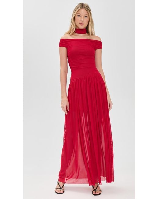 Bec & Bridge Red Deija Off Shoulder Maxi Dress