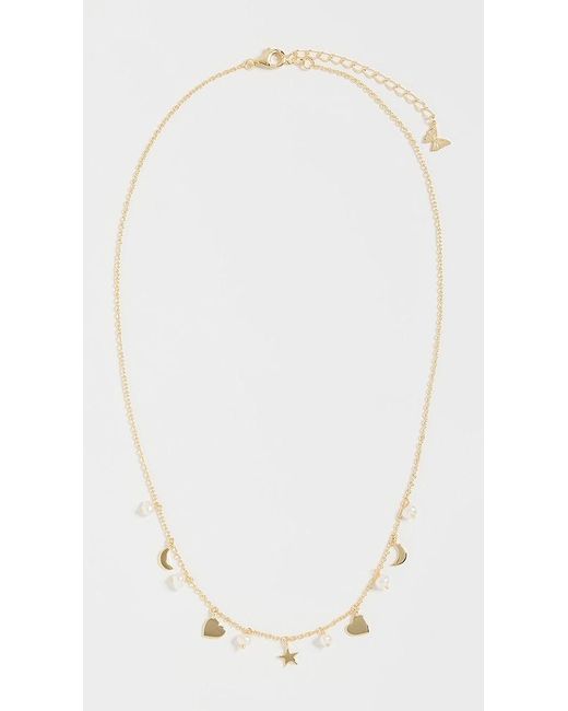 By Adina Eden White Dangling Multi Charms & Pearls Necklace