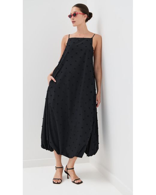 Tibi Black Tech Swiss Dot Square Neck Cami Dress