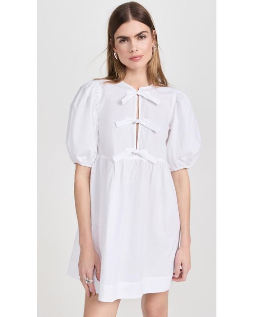 Ganni White Cotton Poplin Tie String Mini Dress