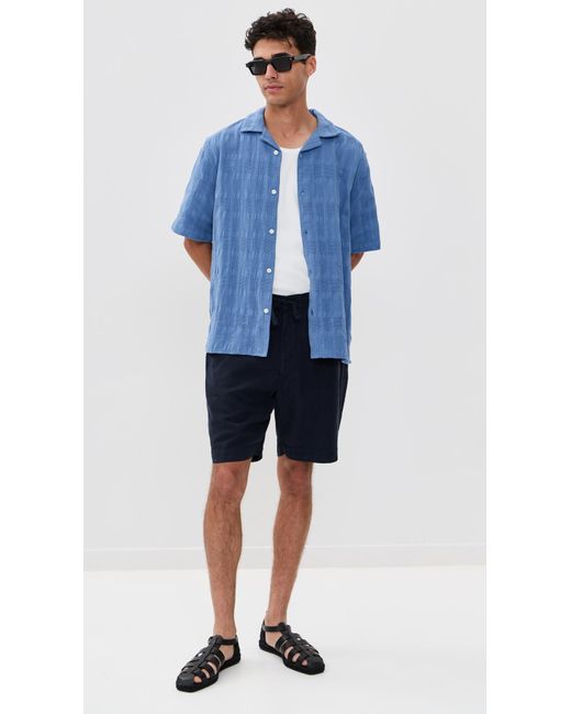 Wax London Blue Seersucker Waffle Didcot Shirt for men