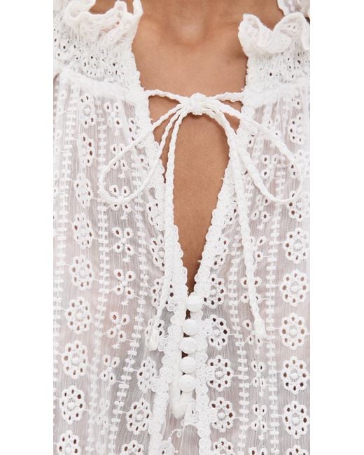 Alice + Olivia White Norah Eyelet Peasant Blouse