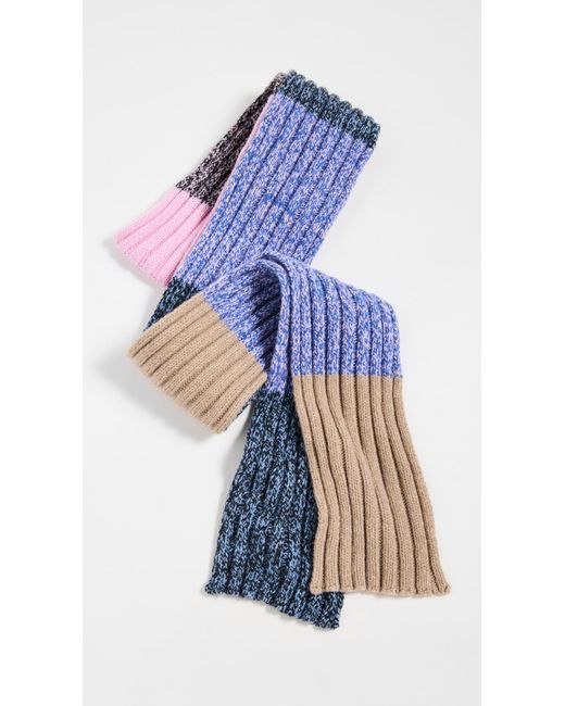 Ganni Wool Structured Rib Thin Scarf in Blue Lyst