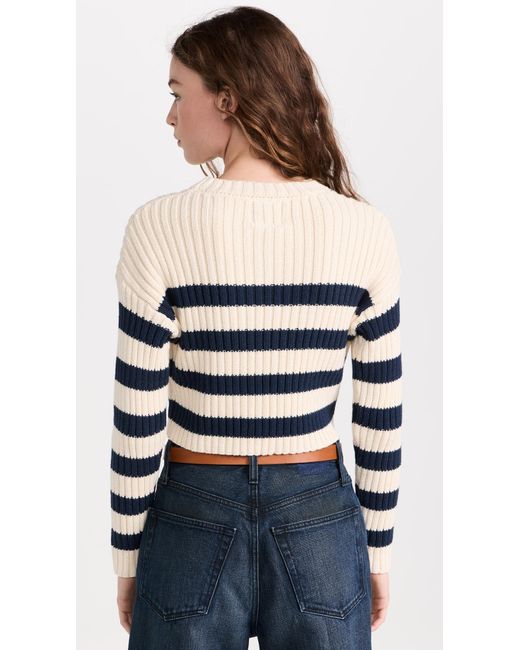 Denimist Blue Striped Ribbed Cropped Sweater