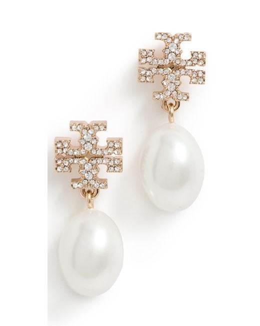 Tory Burch Women's White Kira Pave Pearl Drop Earrings