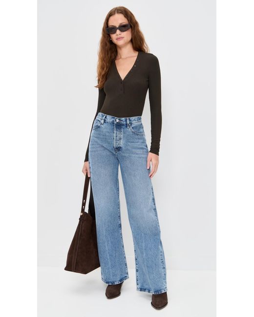 FRAME Black The Mesh Trim Rib Henley