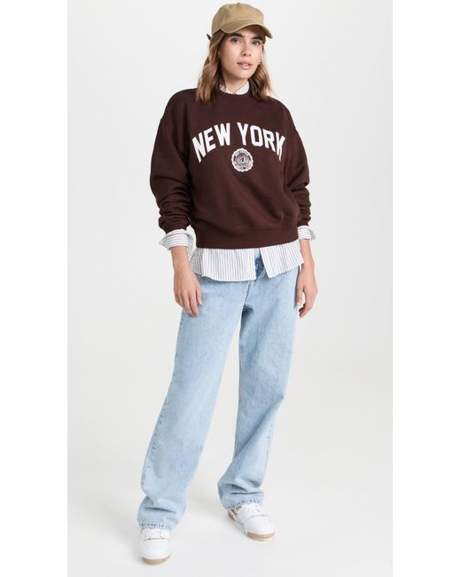 GOOD AMERICAN Brown Brushed Fleece Graphic Crew Sweatshirt New York