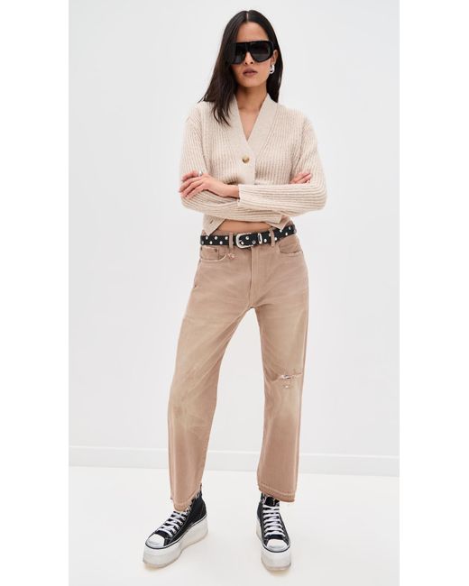 R13 Natural Split Hem Ribbed Cardigan