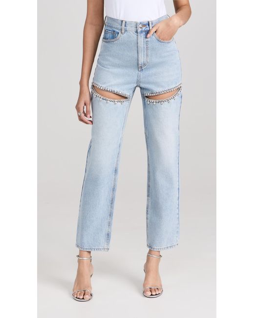 Area Blue Crystal Slit Jeans