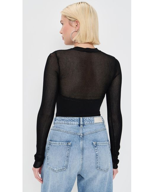Fleur du Mal Black Knit Long Sleeve Cupped Thong Bodysuit