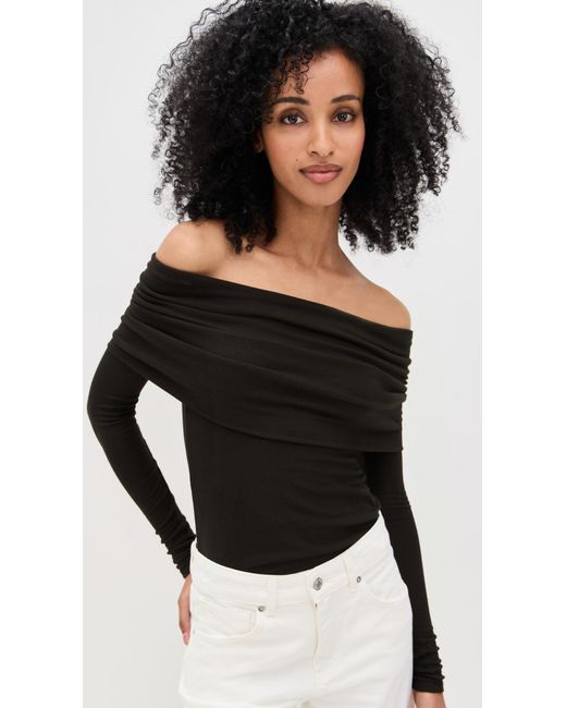 Enza Costa Black Silk Rib Off-Shoulder Top