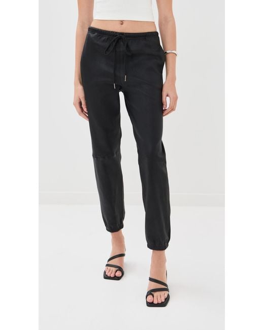 SPRWMN Black Leather Drawstring Joggers
