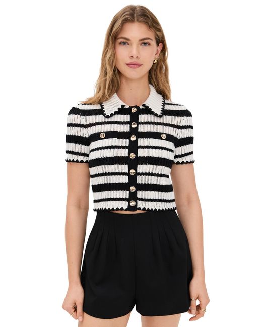 Self-Portrait Black Cream And Striped Crochet Top