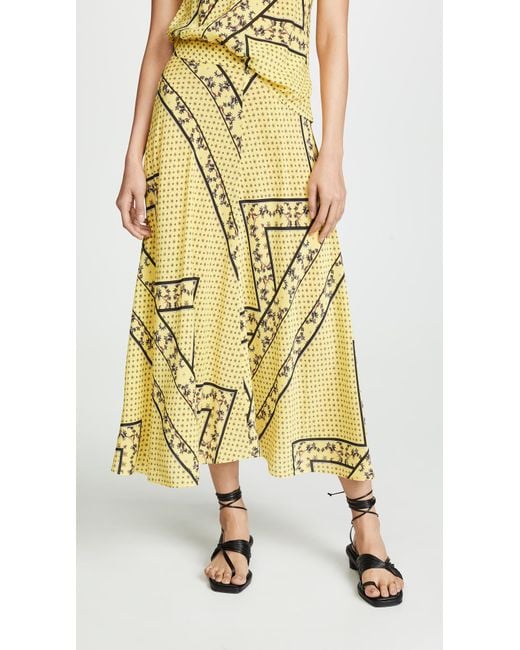 Ganni Yellow Hemlock Silk Printed Skirt