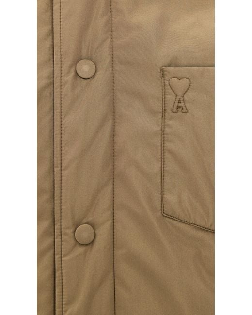 AMI Brown Technical Taffeta Overshirt for men