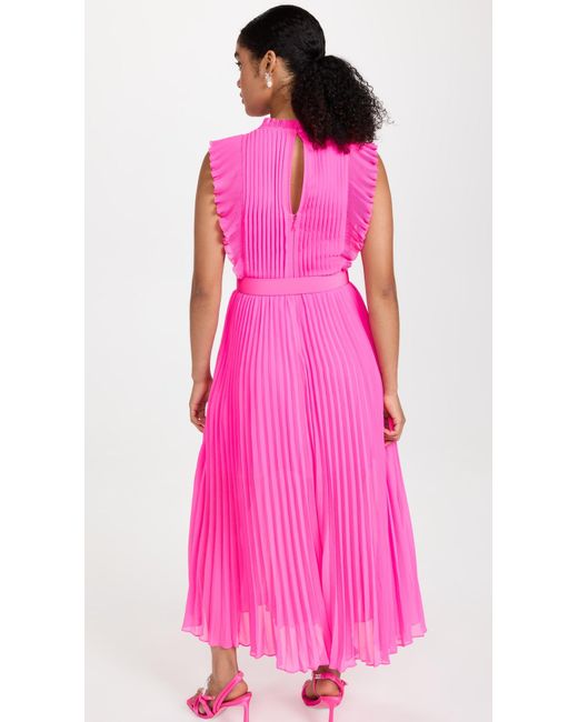 Self-Portrait Chiffon Sleeveless Ruffle Midi Dress in Pink
