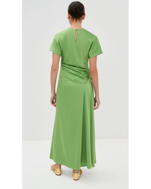 Jonathan Simkhai Green Marabella Short Sleeve Draped Midi Dress