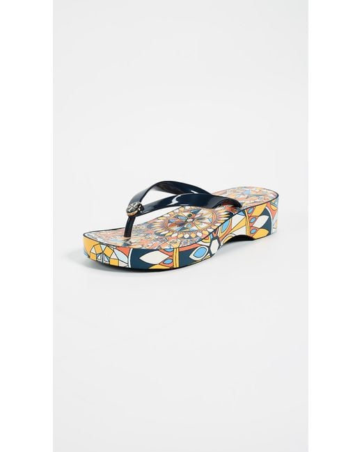 Tory Burch Cut Out Wedge Flip Flops in Blue | Lyst
