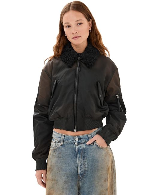 Acne Black Furry Collar Bomber Jacket