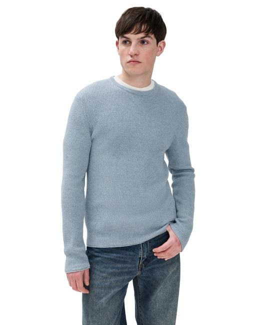 Billy Reid Blue Mini Waffle Crew for men
