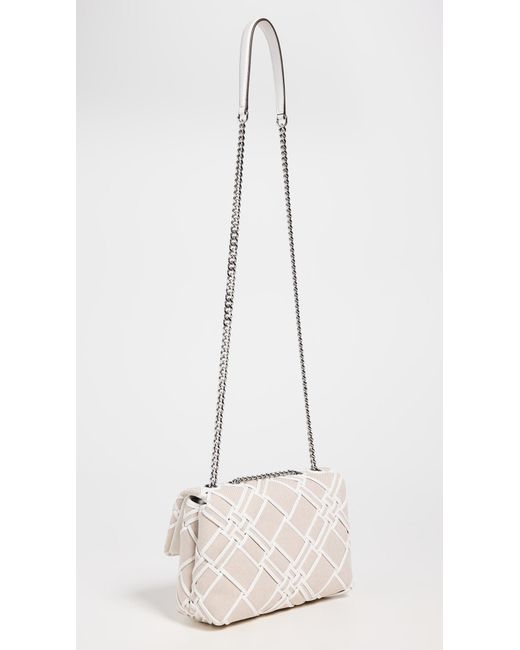 Tory Burch Natural Kira Woven Canvas Small Convertible Shoulder Bag