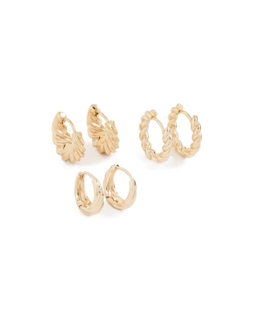 By Adina Eden Metallic Solid Twisted Huggie Earrings Combo Set