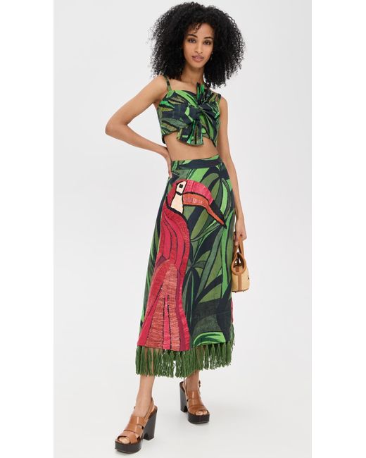 Farm Rio Green Coconut Tree Flow Embroidered Skirt