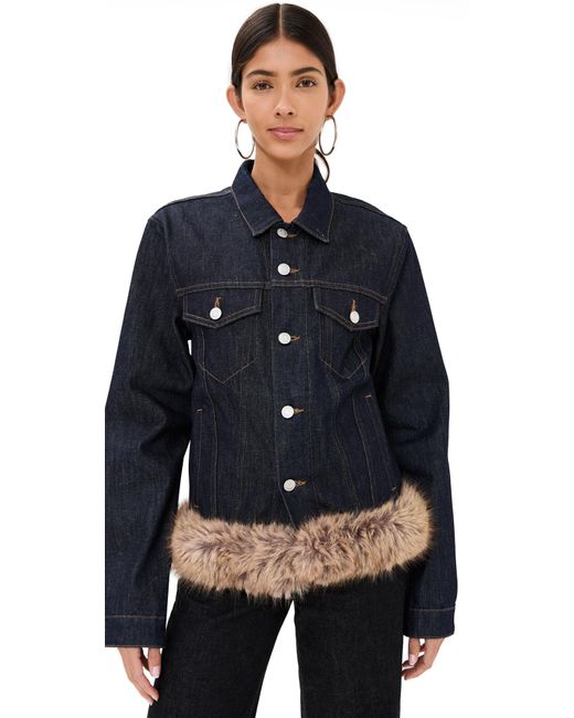 Coperni Blue Faux Fur Hem Denim Jacket