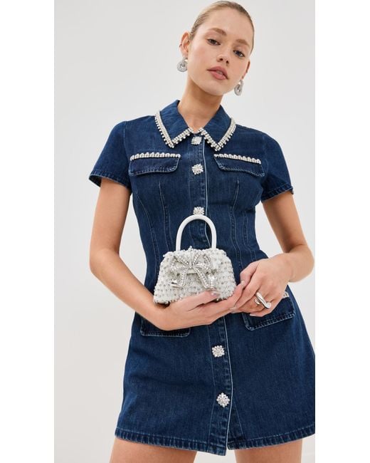 Self-Portrait Embellished Micro Bow Bag in White | Lyst