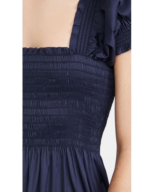 Tory Burch Smocked Midi Dress in Blue | Lyst