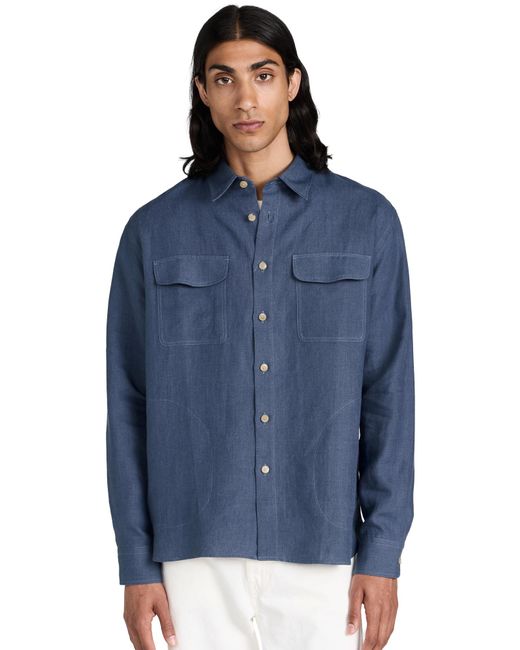 De Bonne Facture Blue Linen Two Pocket Overshirt for men