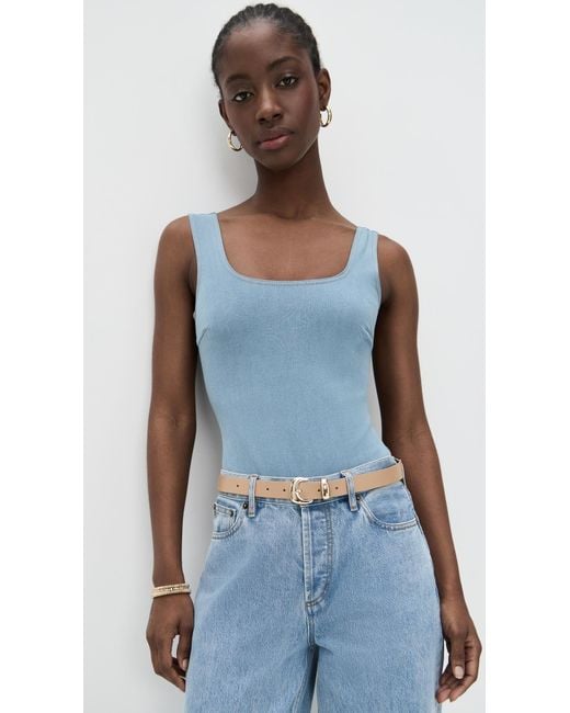 Commando Blue Do It All Denim Square Neck Thong Bodysuit