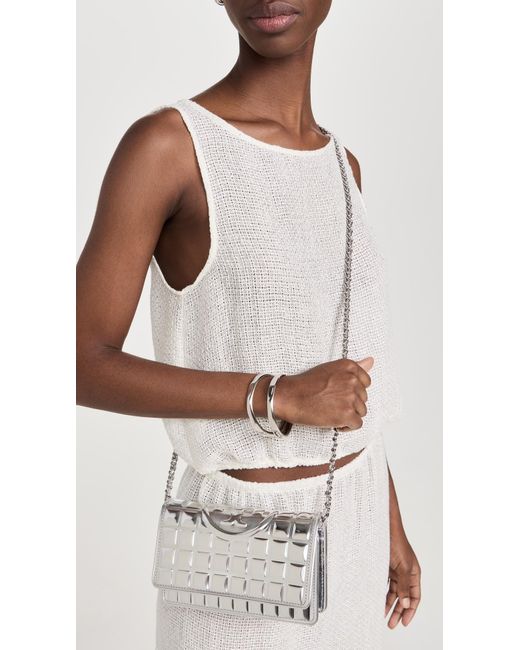 Tory Burch White Fleming Soft Metallic Quilt Chain Wallet Bag