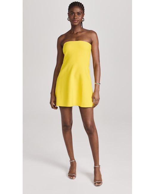 Brandon Maxwell Yellow Strapless Knit Dress With Bell Mini Skirt