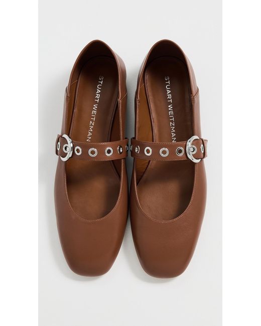 Stuart Weitzman Brown Supermoto Mary Jane Flats