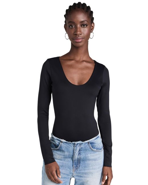 GOOD AMERICAN Black Scuba Scoop Thong Bodysuit