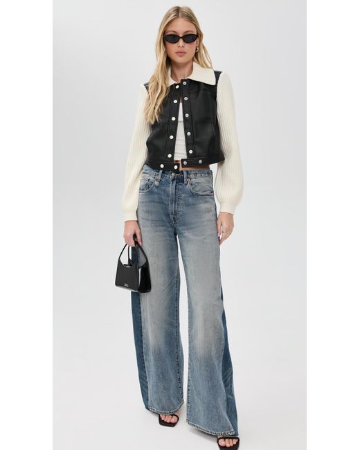 Cinq À Sept Black Faux Leather Knit Sleeve Ciara Jacket