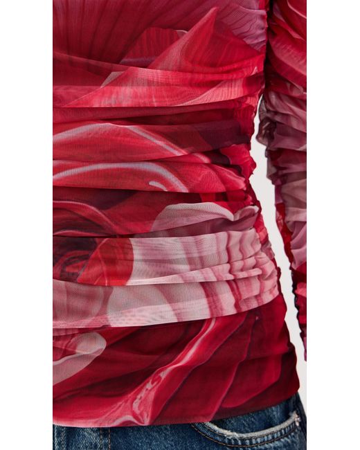 Aje. Red Flora Mesh Top