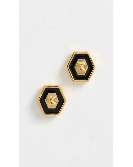 Gwen Beloti Black Initial Hex Stud Earrings