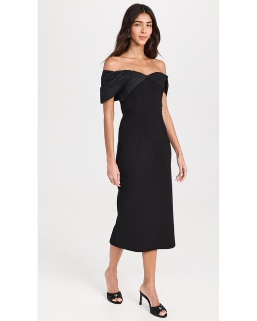 Rebecca Vallance Black Juliana Off Shoulder Midi Dress