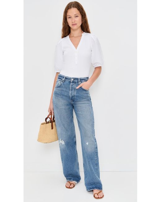 Madewell White Puff Sleeve Knit Top