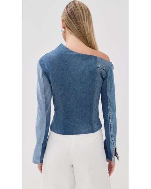 A.W.A.K.E. MODE Blue A. W.A. K.E. Mode Upcycled Denim Off Shoulder Jacket