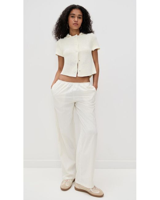 Lioness White Ribbed Knit Button Tee