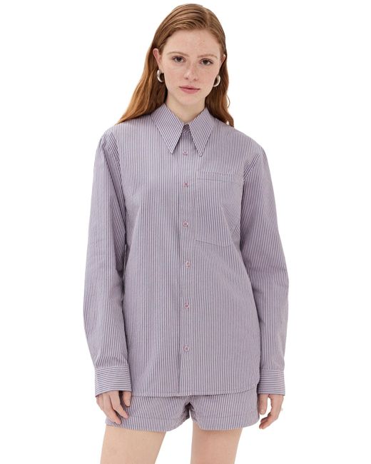 Tibi Purple Garment Dyed Seersucker Classic Shirt