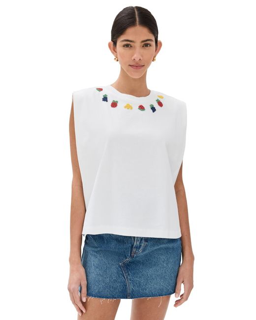 Farm Rio White Beaded Fruits Sleeveless T-shirt