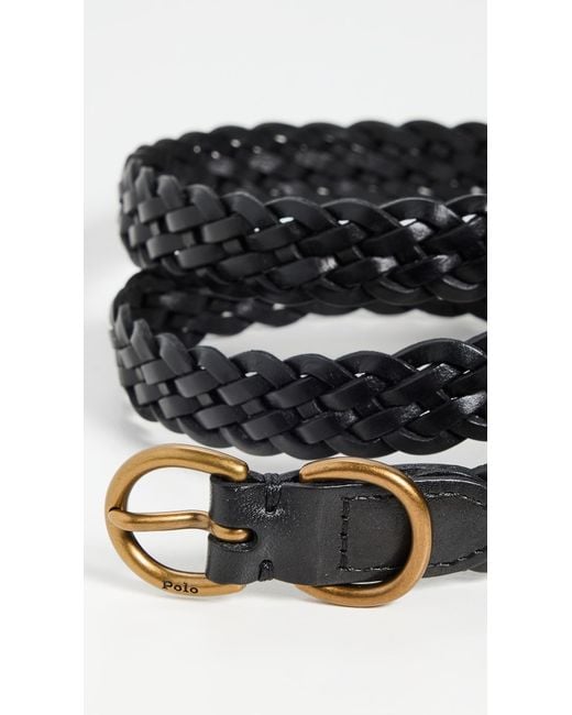 Polo Ralph Lauren Black 18Mm Skinny Vachetta Braided Belt
