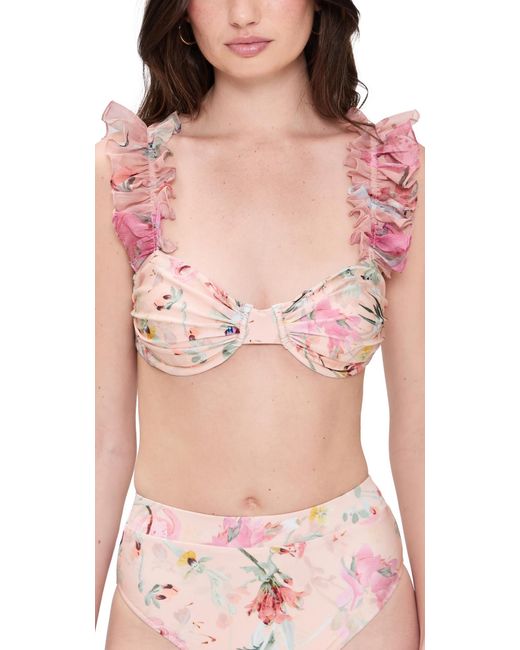 PATBO Pink Lily Flower Flutter Sleeve Bikini Top