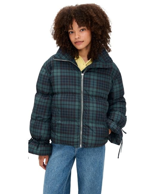 Moon River Blue Plaid Puffer Jacket