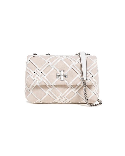 Tory Burch Natural Kira Woven Canvas Small Convertible Shoulder Bag