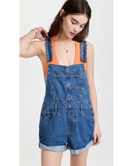 Free People Denim Ziggy Shortalls in Sapphire Blue (Blue) Lyst